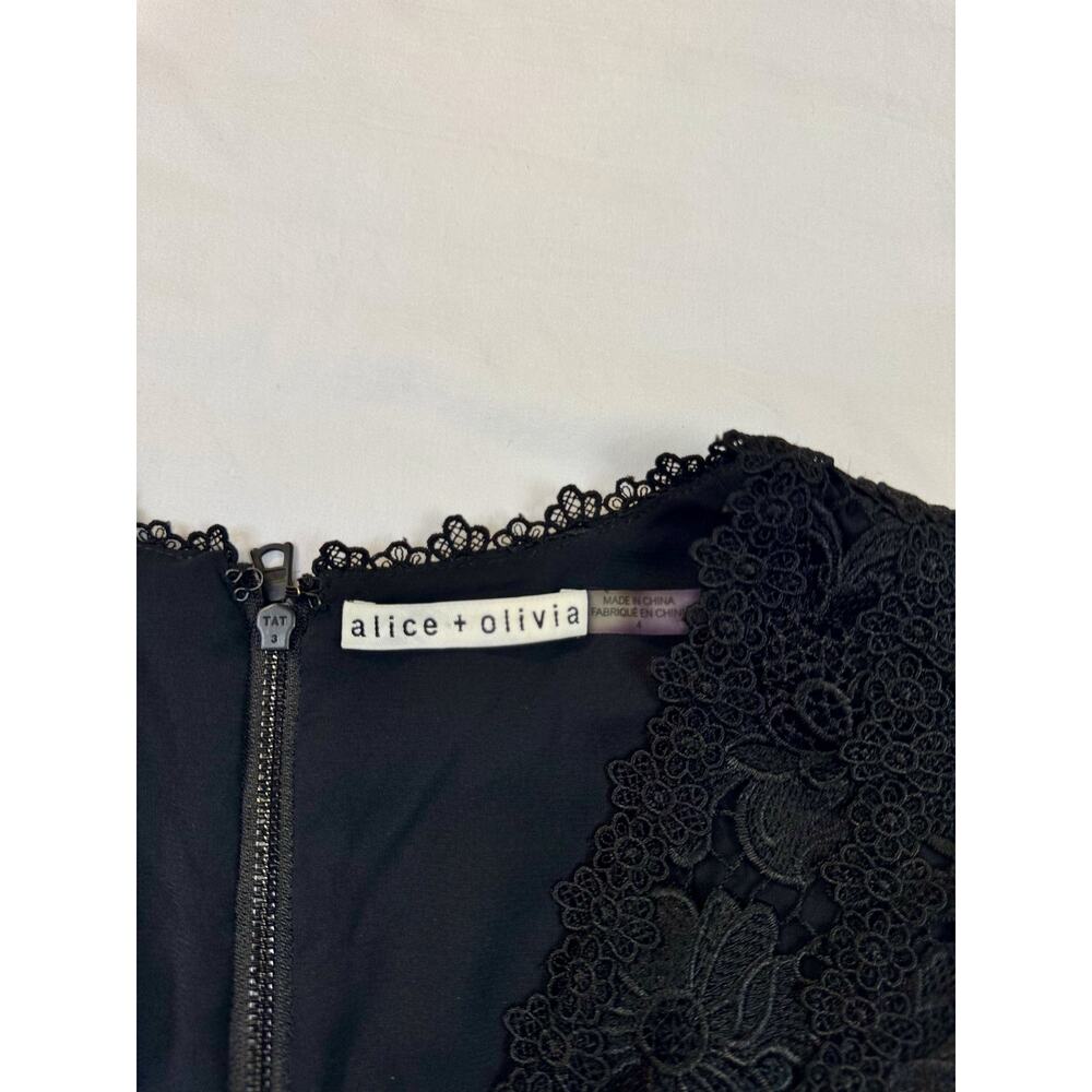 Alice + Olivia Lennon Black Lace Mini Dress Scalloped Cocktail Sz 4 Coquette - Picture 6 of 16